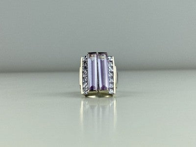 925 Sterling Silver Iolite & CZ Ring Size 7
