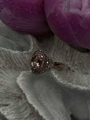 10K Rose Gold Morganite White & Chocolate Diamonds Ring Size 7