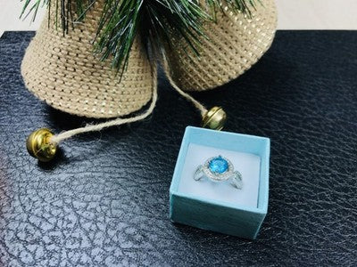 925 Sterling Silver Blue Topaz Ring Size 8
