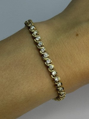 925 Sterling Silver Gold Plated CZ Bracelet Length 7 Inch