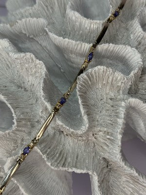 14K Yellow Gold Tanzanite & Diamond Bracelet Length 7.5 Inch