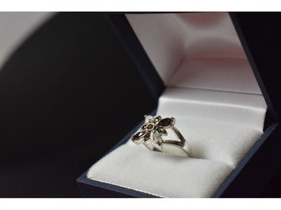 925 Sterling Silver Black Spinel & CZ Ring Size 5.5