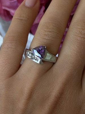 925 Sterling Silver Amethyst Opal Beryl Ring Size 7