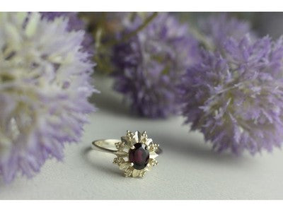 925 Sterling Silver Rubellite & CZ Ring Size 11