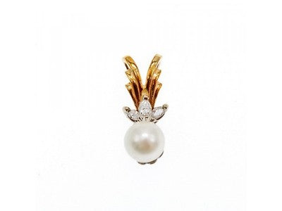 14 K Yellow Gold Pearl & Sapphires Pendant