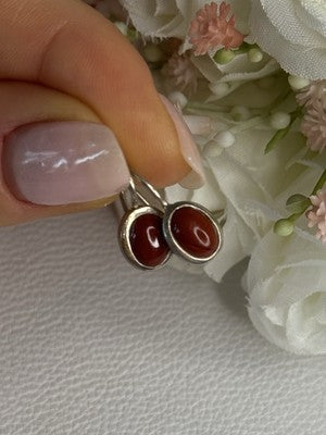 925 Sterling Silver Carnelian Earrings Length 0.70 Inch