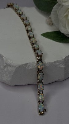 925 Sterling Silver Gold Plated Shiny Opal Bracelet Size 7
