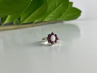 925 Sterling Silver Opal & Pink Spinel "Flower" Ring Size 7