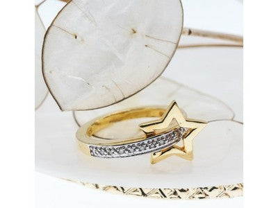925 Sterling Silver Gold Plated Sapphires "Star" Ring Size 7.5