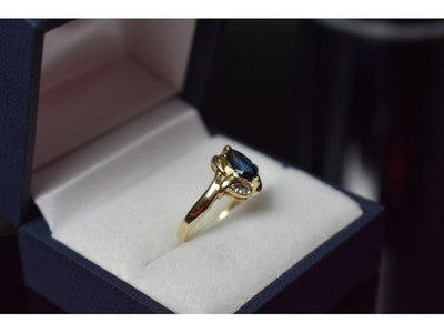 10K Yellow Gold Blue Topaz & Diamonds Ring Size 8