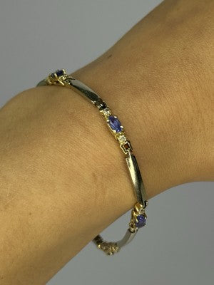 14K Yellow Gold Tanzanite & Diamond Bracelet Length 7.5 Inch