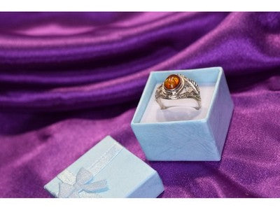 925 Sterling Silver Amber Ring Size 8.5