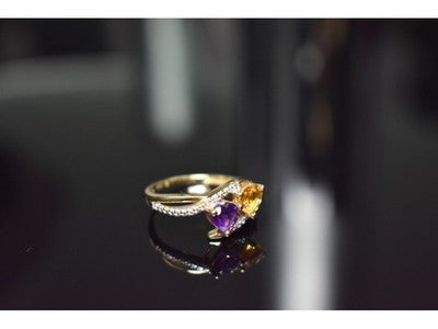 10K Yellow / White Gold Amethyst & Heliodor Ring Size 5.5
