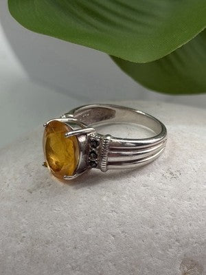 925 Sterling Silver Citrine & Marcasite Ring Size 8