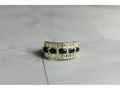 925 Sterling Silver Sapphires Openwork Ring Size 6.5