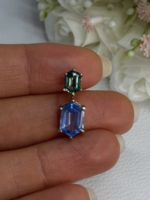 925 Sterling Silver Gold Plated Topaz & Emerald Pendant Length 0.88 Inch