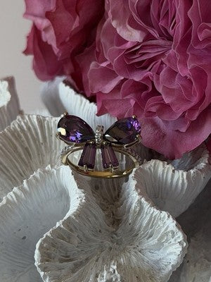 925 Sterling Silver Gold Plated Bow Cz Ring Size 10