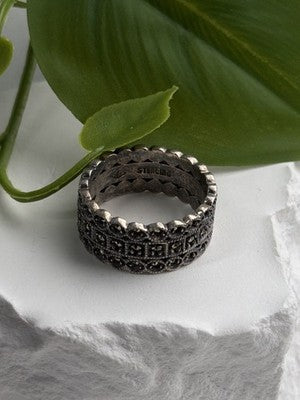 Vintage Art Deco Style 925 Sterling Silver Marcasite Band Ring Size 9