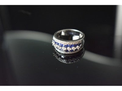 925 Sterling Silver London Blue & White Topaz Ring Size 6.5
