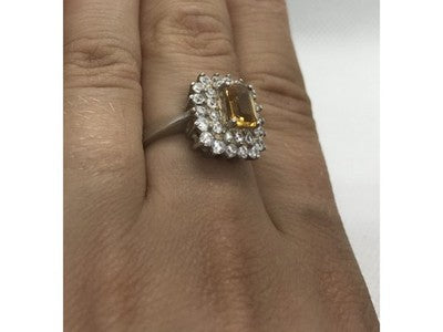 925 Sterling Silver Citrine & CZ Ring Size 7.5