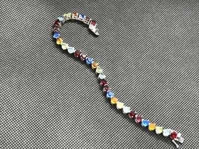 925 Sterling Silver Multicolor CZ Bracelet 7 In