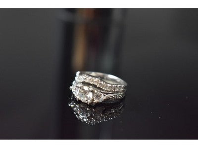 925 Sterling Silver CZ Double Ring Size 6.5