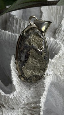 Vintage 925 Sterling Silver Pyritized Ammonite Pendant