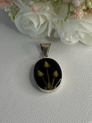 925 Sterling Silver Real Pressed Flower Pendant Length 1.70 Inch
