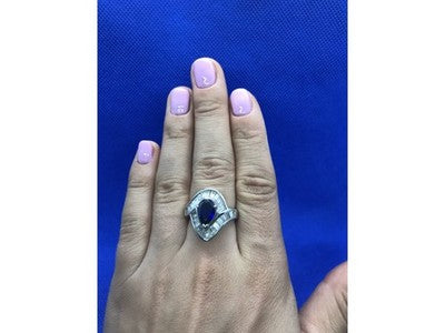 925 Sterling Silver Sapphire & CZ Ring Size 8