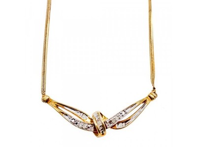 925 Sterling Silver Gold Plated White Spinel Necklace 17.7 in