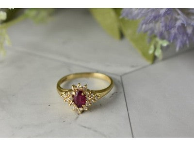 14K Yellow Gold Ruby & Diamonds Ring Size 8