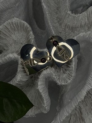 Vintage Scapes 925 Sterling Silver Heart Purple Agate Earrings