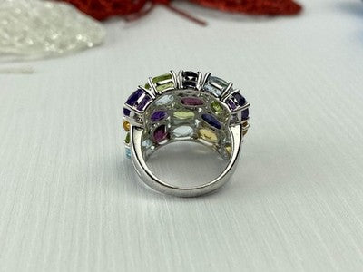 925 Sterling Silver Multi Gemstones Ring Size 6.5