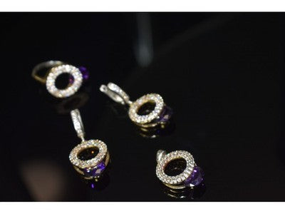 925 Sterling Silver with Gilding Violet Alpanite & CZ Set