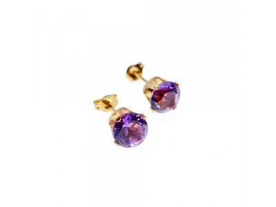 14K Yellow Gold Amethyst Earrings