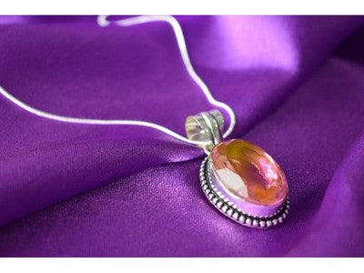 925 Sterling Silver Pink Jewelry Glass Chain With Pendant