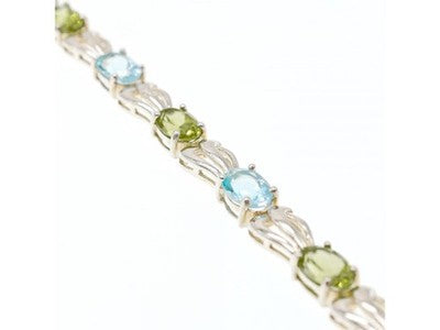 925 Sterling Silver Topaz & Peridot Bracelet Size 7.5 IN