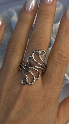 925 Sterling Silver Swirl Handcrafted Fork Ring Adjustable
