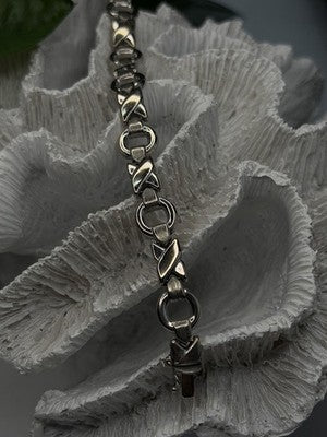Vintage Design X-shaped & Circular Links 925 Sterling Silver Bracelet 7.5