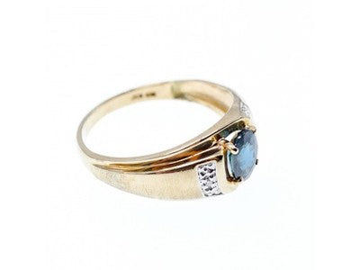 10K Yellow Gold London Blue Topaz & Diamonds Ring Size 10.5