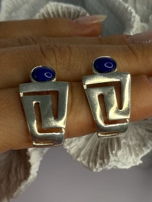 925 Sterling Silver Sodalite Earrings Length 1.05 Inch