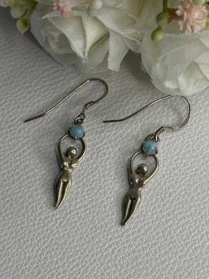 Dancing Girl 925 Sterling Silver Larimar Earrings Length 1.60 Inch