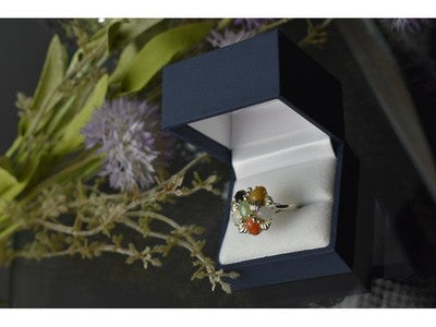 925 Sterling Silver Multicolor Agate, Nephrite & Amber Ring Size 10.25