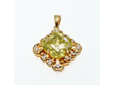 925 Sterling Silver Gold Plated Peridot & CZ Pendant