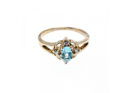 925 Sterling Silver Blue Spinel & CZ Ring Size 6.75