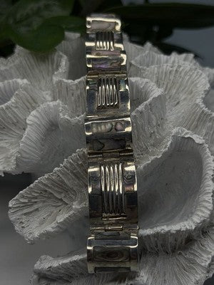 Vintage 925 Sterling Silver Abalone Mother of Pearl Bracelet Length 7