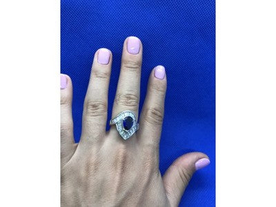 925 Sterling Silver Sapphire & CZ Ring Size 8
