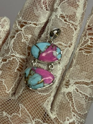 925 Sterling Silver Cotton Candy Turquoise Pendant Length 1.5 Inch