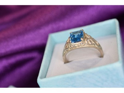 925 Sterling Silver Blue Topaz Openwork Ring Size 6.5