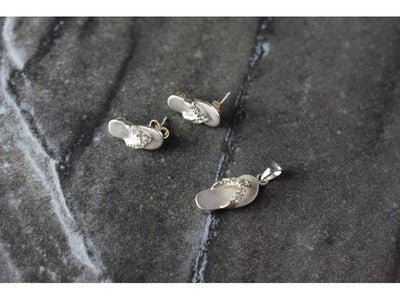 925 Sterling Silver CZ "Flip-Flops" Stud Earrings & Pendant Summer Set